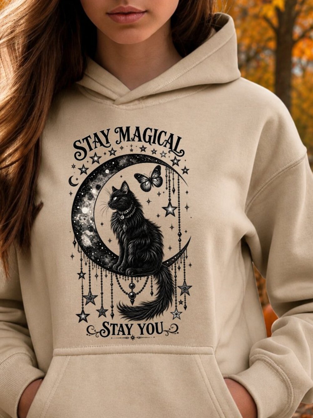 Black Cat HOODIE Graphic Sweatshirt Adult Unisex Stay Magical Stay You Witchy